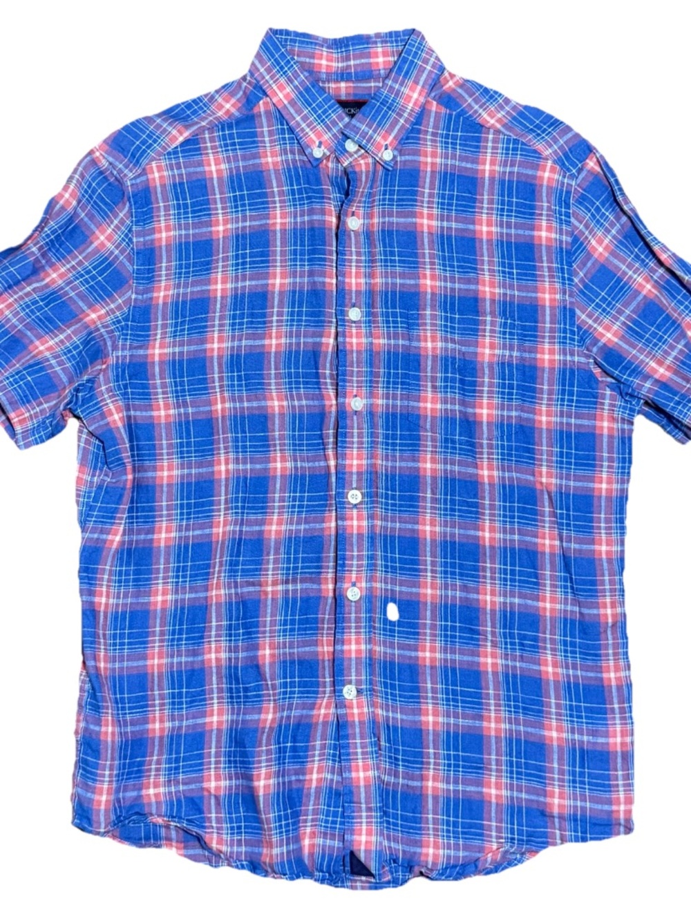 UNTUCKit 100% Linen Shirt Mens Small Plaid Slim Fit Short Sleeve Button